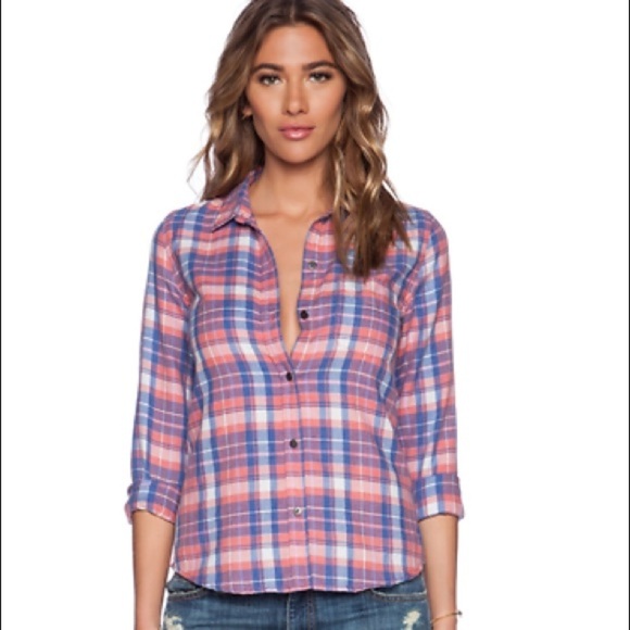 Current/Elliott Slim Boy Shirt In Stardust Plaid - Picture 1 of 13